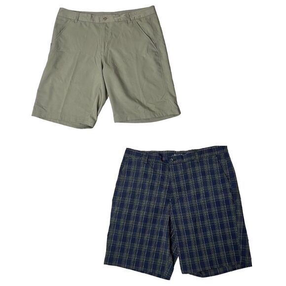Golf Shorts CHAPS FILA 2 Pair Blue Plaid Beige Quick Dry Mens Size 36 - Picture 1 of 13